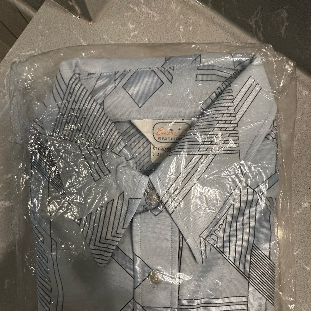 Brand New Vintage Beeline Fashions Men's Blue Geometric Patterned Shirt Sz L - Picture 5 of 16